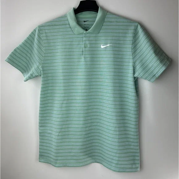 2 Nike Dri-Fit Men's Golf Polo Shirts Size Large Victory Stripe Green Blue Top - Picture 8 of 16